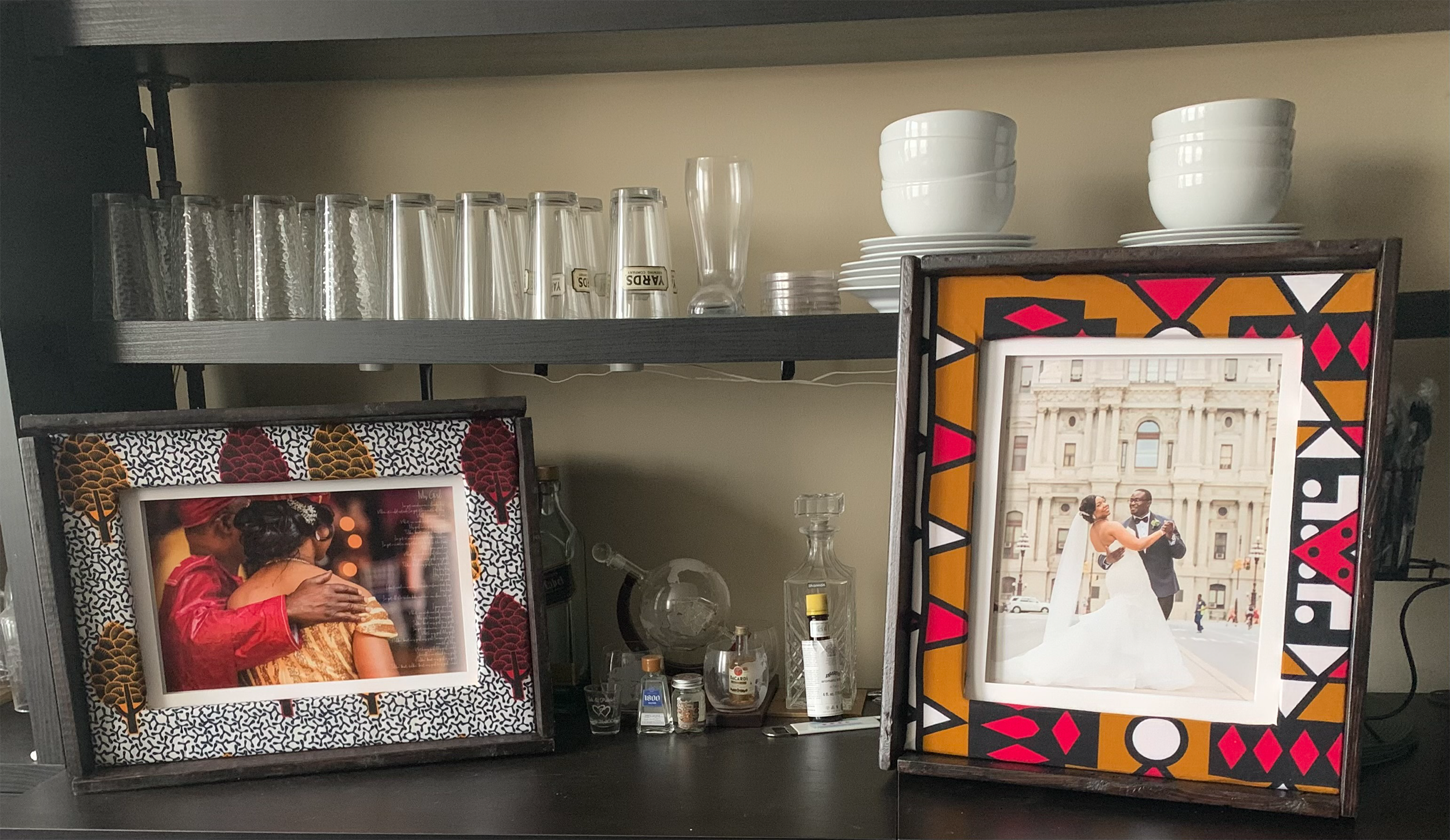 picture frames and wedding photos